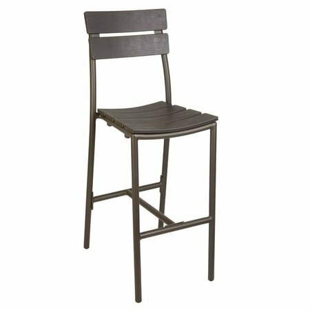 BFM SEATING Bayview Bronze Aluminum Bar Height Chair with Brown Synthetic Teak Back and Seat 163PH302BBR